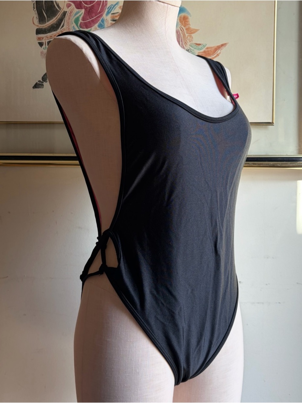 DOLL SWIMWEAR Los Angeles Black High Cut One Piece Scrunch Bun Swimsuit M NWT!